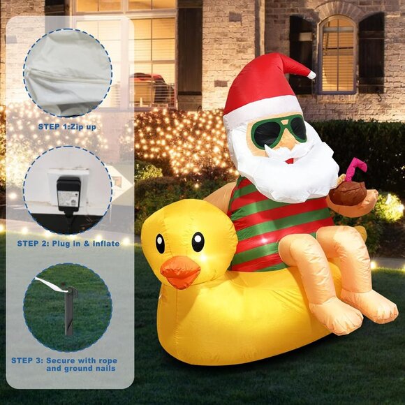 🆕4.5FT Christmas Inflatables Cute Blow Up Duck Santa Claus Outdoor Decorations - Picture 9 of 10